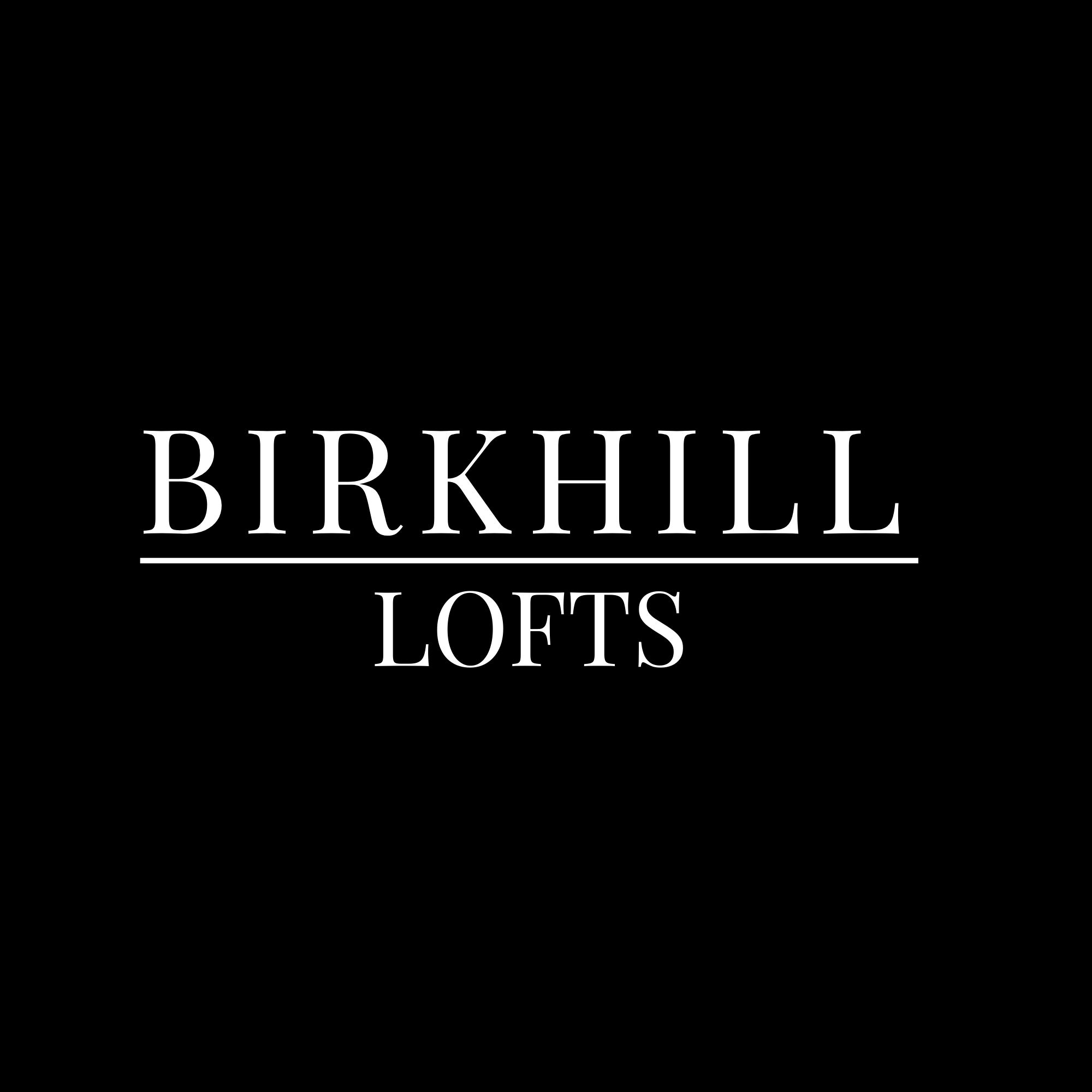 A black background with the words Birkhill lofts in white.